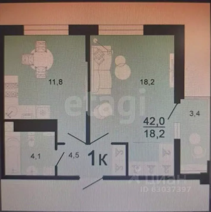 1-к кв. Краснодарский край, Горячий Ключ ул. Ярославского, 111А (39.0 ... - Фото 1