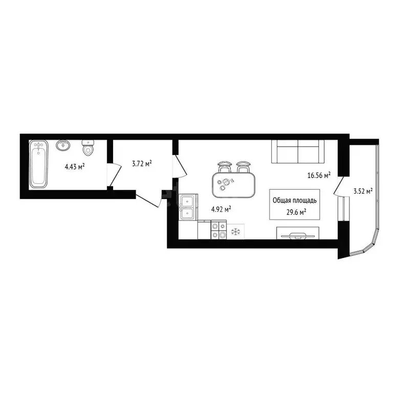 Квартира-студия: Новосибирск, улица Немировича-Данченко, 2Б (29.6 м) - Фото 1