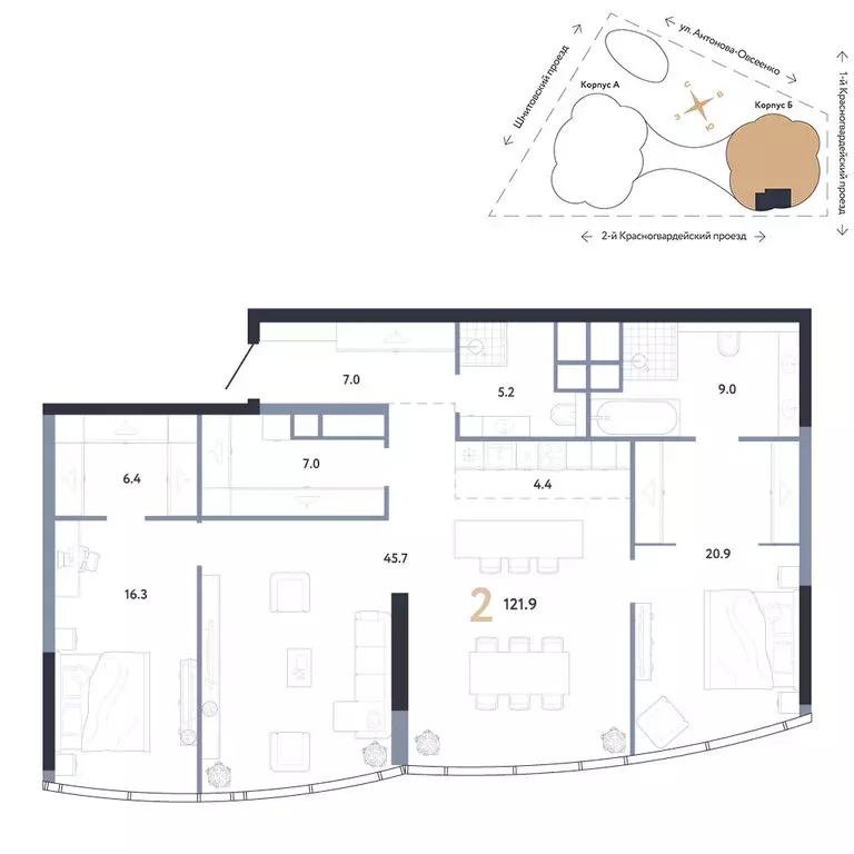 2-комнатная квартира: Москва, ЦАО, Пресненский район, микрорайон ... - Фото 1