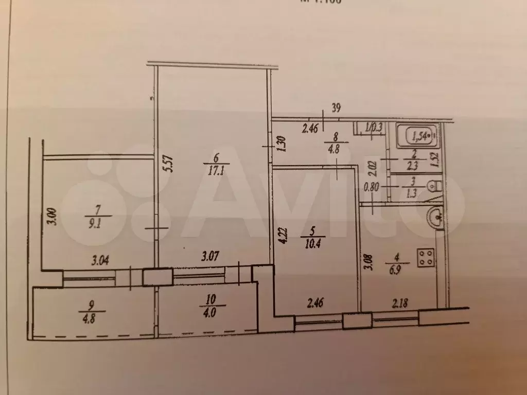 3-к. квартира, 56,6 м, 1/9 эт. - Фото 0