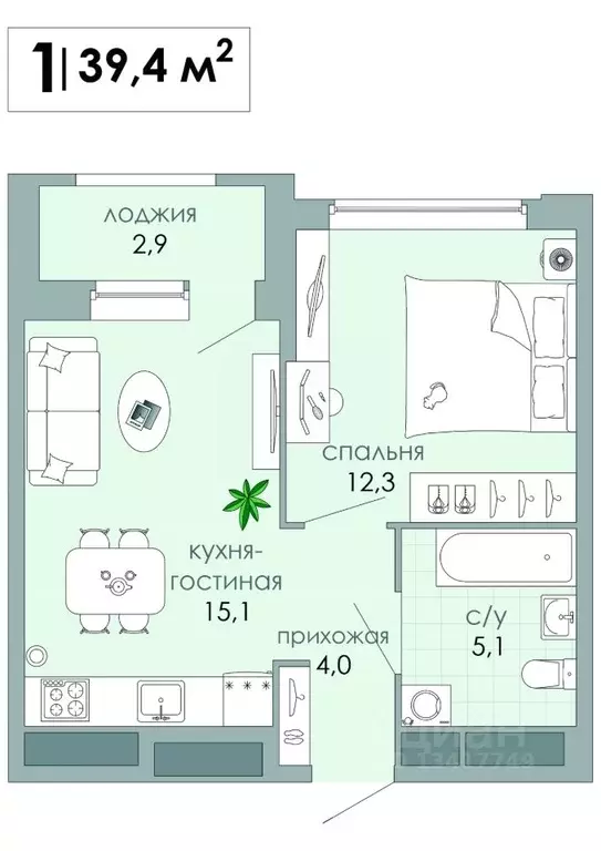 1-к кв. Тверская область, Тверь Южный мкр,  (39.4 м) - Фото 0