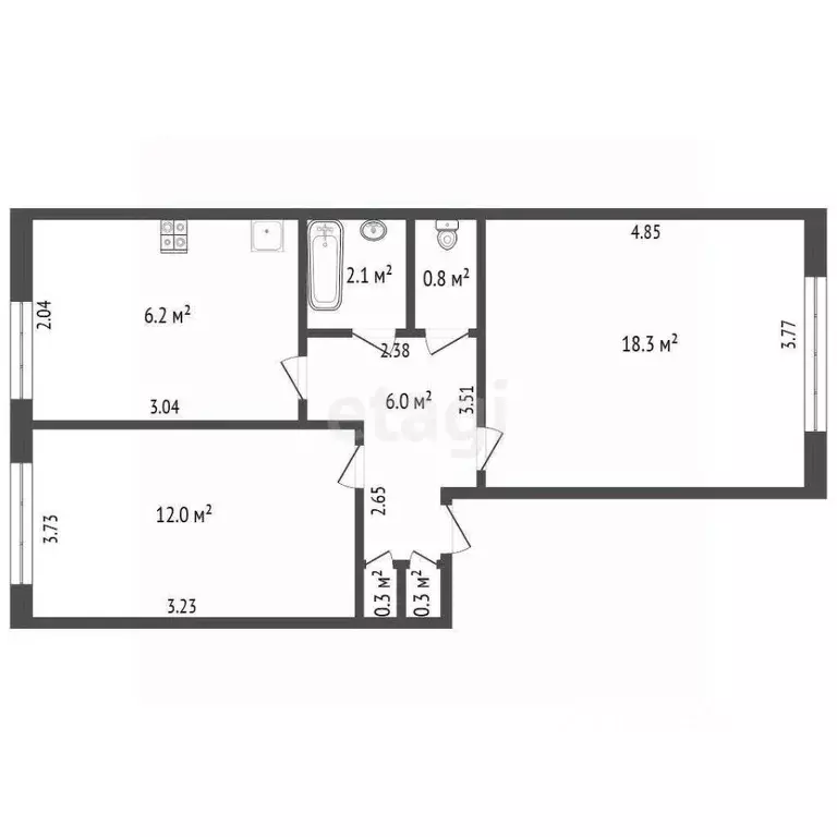 2-к кв. Татарстан, Набережные Челны ул. Шамиля Усманова, 74 (46.0 м) - Фото 1