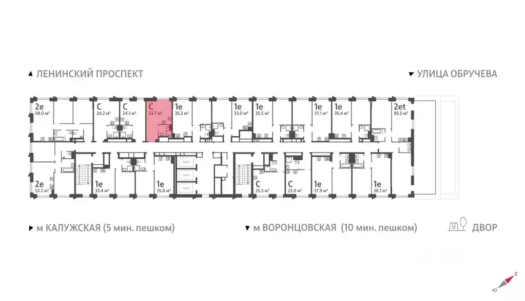 Студия Москва 40-й кв-л, Обручева 30 жилой комплекс, к2 (23.7 м) - Фото 1