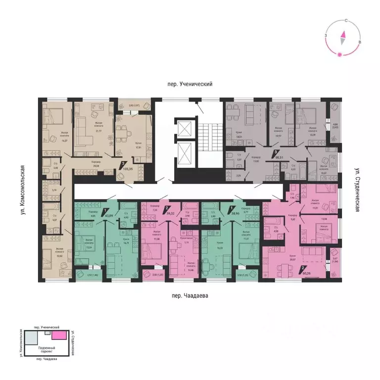 1-к кв. Свердловская область, Екатеринбург пер. Ученический, 4 (43.89 ... - Фото 2