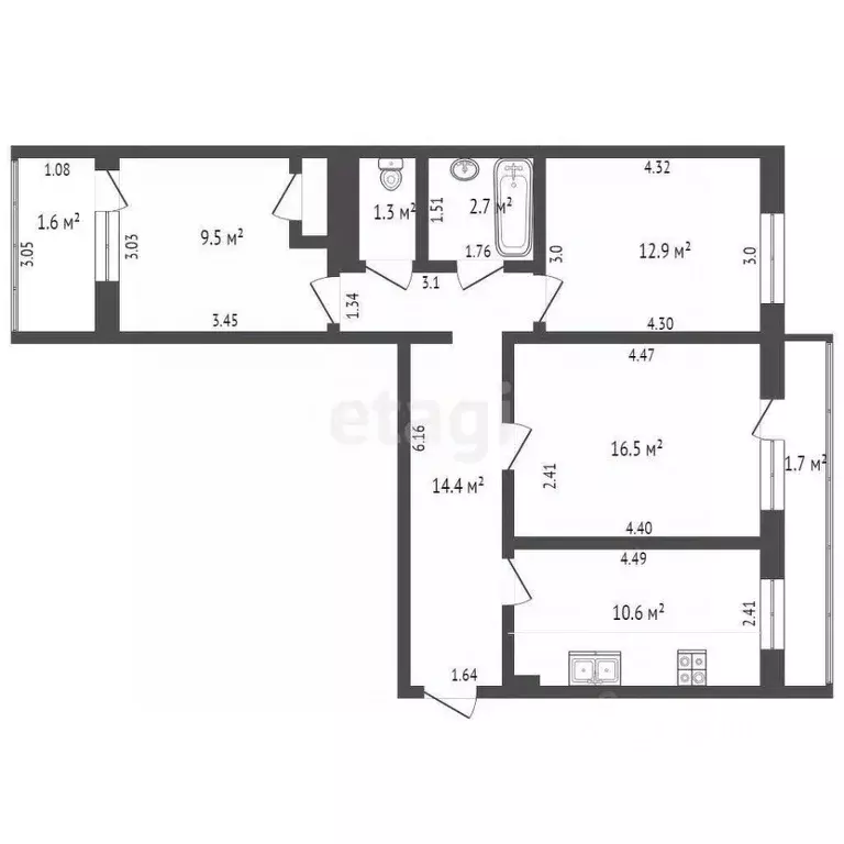 3-к кв. Башкортостан, Стерлитамак Коммунистическая ул., 68 (68.9 м) - Фото 0