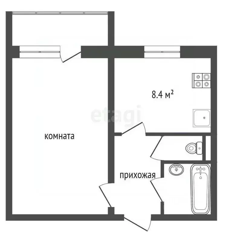 1-к кв. Ханты-Мансийский АО, Нягань Интернациональная ул., 123 (33.1 ... - Фото 1