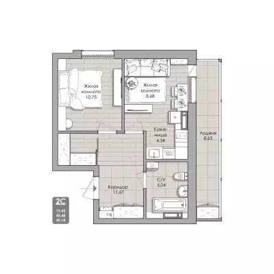 2-комнатная квартира: Новосибирск, Автогенная улица, 75 (49.1 м) - Фото 0