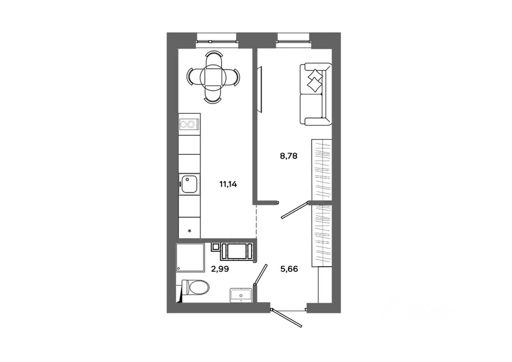 1-к кв. Ханты-Мансийский АО, Сургут 30А мкр,  (28.57 м) - Фото 0