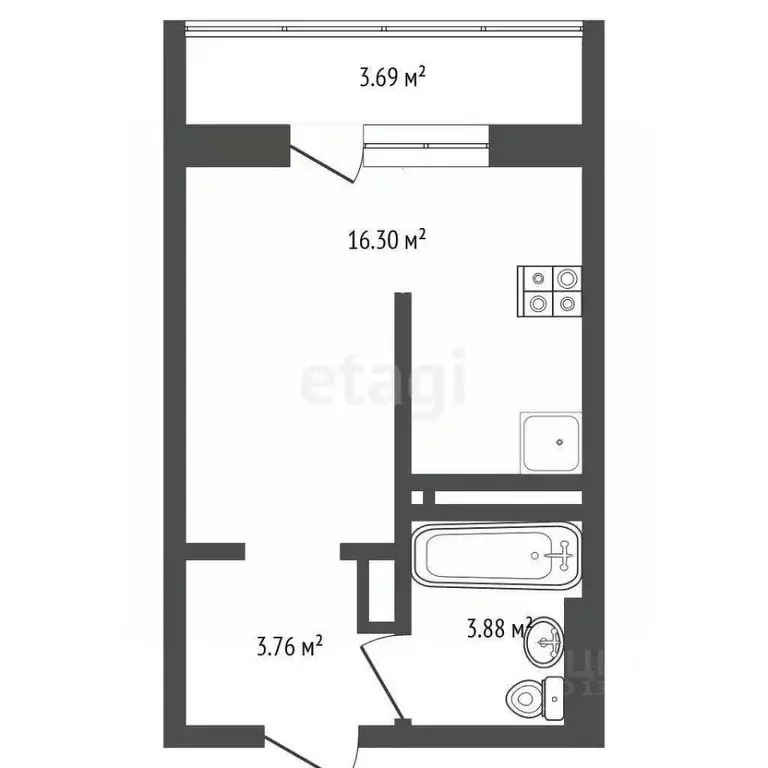 Студия Тюменская область, Тюмень Таежная ул., 2 (24.3 м) - Фото 2