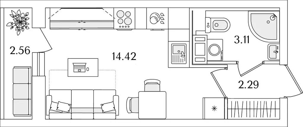 Студия Санкт-Петербург ул. Тамбасова, 5Н (21.1 м) - Фото 0