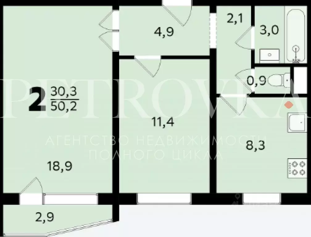 2-к кв. Москва Загородное ш., 4К2 (51.0 м) - Фото 2