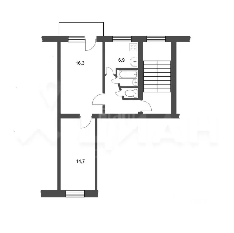 2-к кв. Коми, Ухта ул. Мира, 5 (48.3 м) - Фото 1