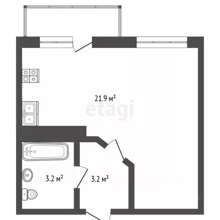 Студия Ярославская область, Ярославль ул. Спасская, 2 (29.5 м) - Фото 2