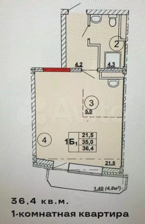 Квартира-студия, 36,4 м, 2/12 эт. - Фото 0