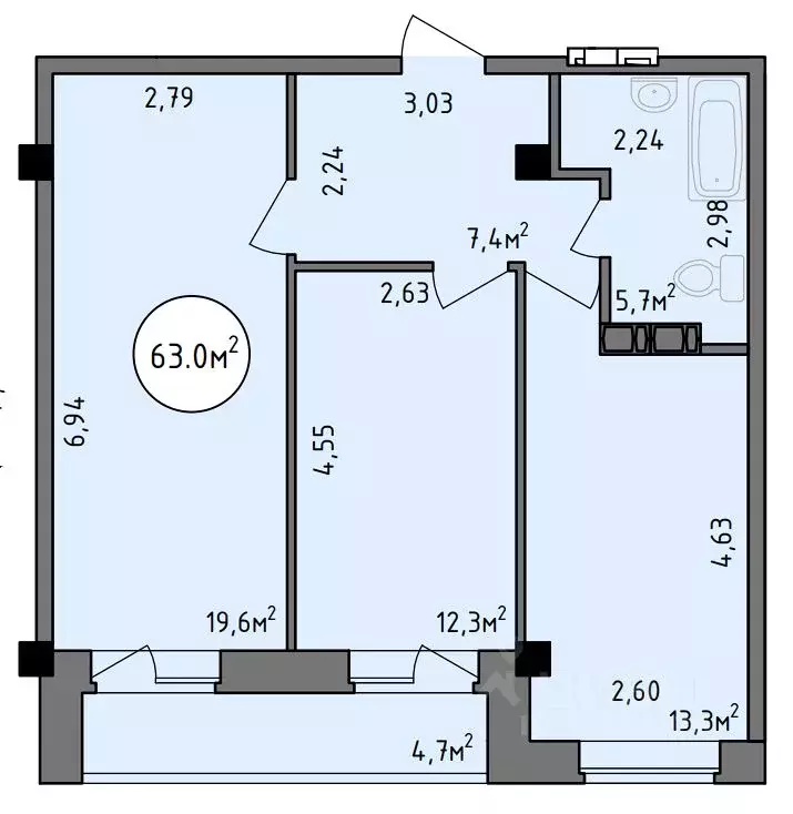2-к кв. Хакасия, Абакан Советская ул., 123 (63.0 м) - Фото 1