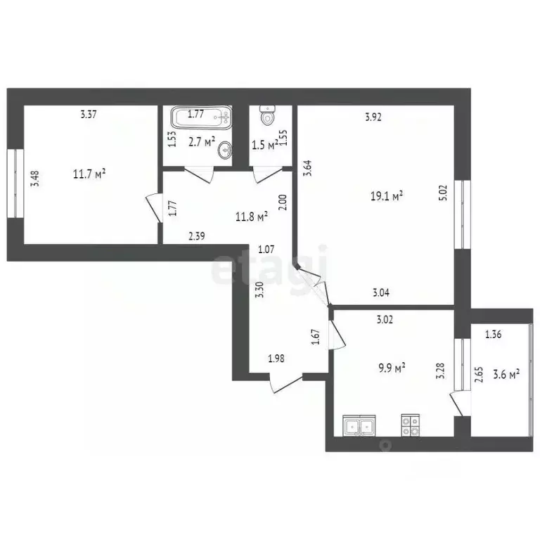 2-к кв. Башкортостан, Стерлитамакский район, Отрадовский сельсовет, с. ... - Фото 2