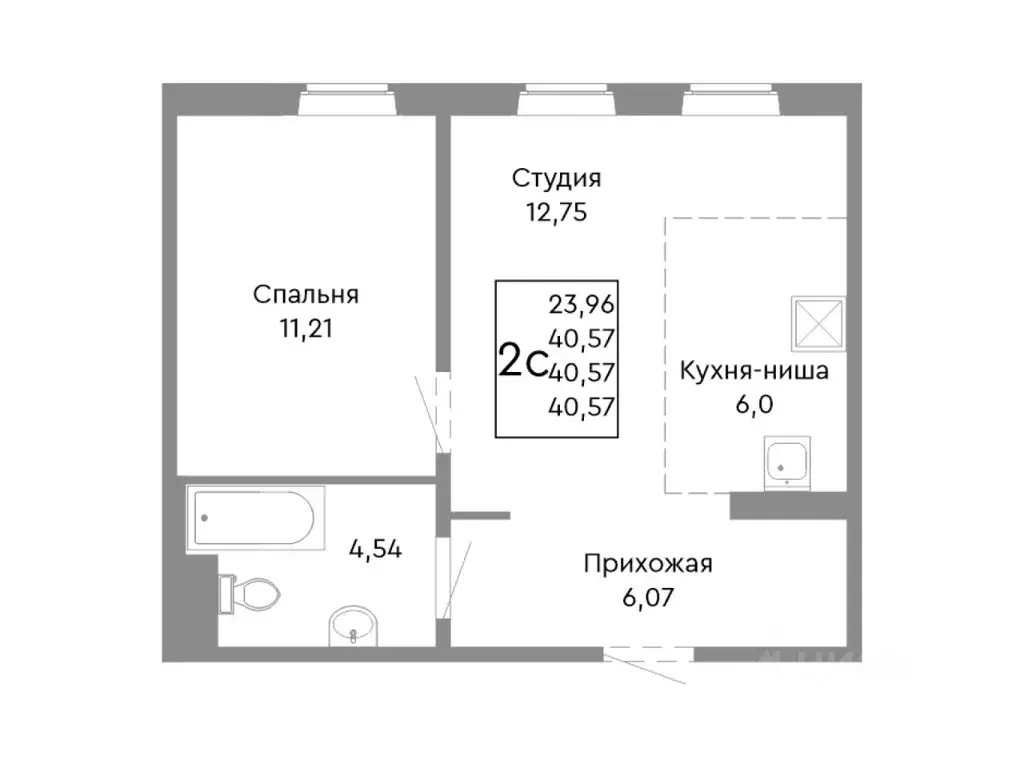 2-к кв. Челябинская область, Челябинск Нефтебазовая ул. (40.57 м) - Фото 1