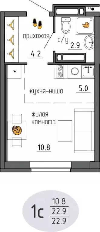 Студия Пермский край, Пермь Ижевская ул., 38 (22.9 м) - Фото 1