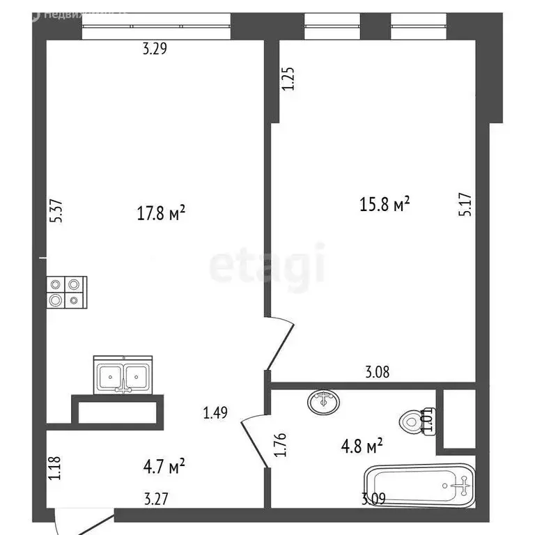 1-комнатная квартира: Тюмень, улица Пожарных и Спасателей, 14 (41.6 м) - Фото 1