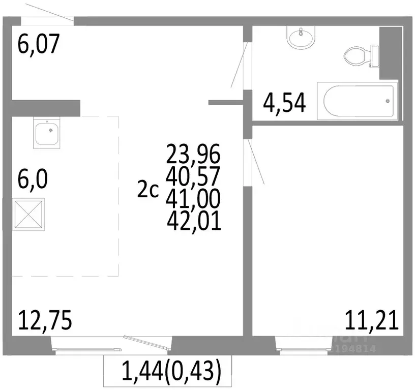 2-к кв. Челябинская область, Челябинск ул. Блюхера, 125В (41.0 м) - Фото 0
