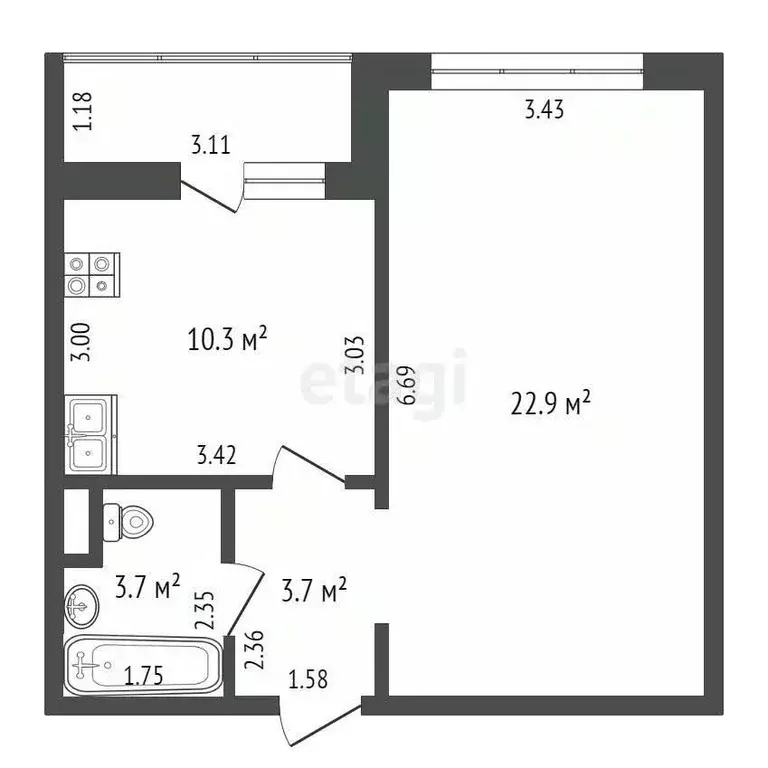 1-к кв. Липецкая область, Липецк ул. А.Г. Стаханова, 56/2 (46.0 м) - Фото 1
