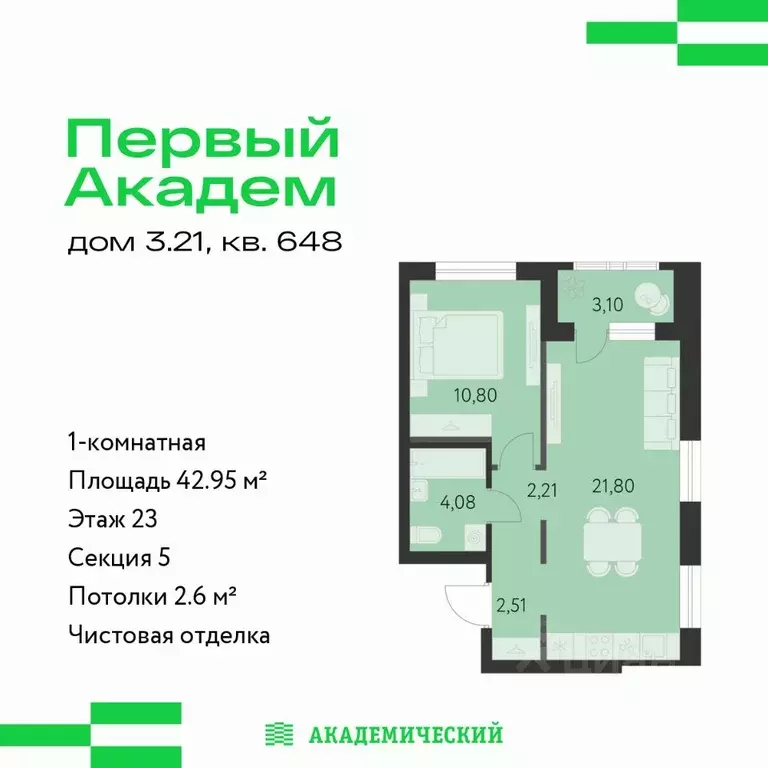 1-к кв. Свердловская область, Екатеринбург Академический мкр, 3-й ... - Фото 1