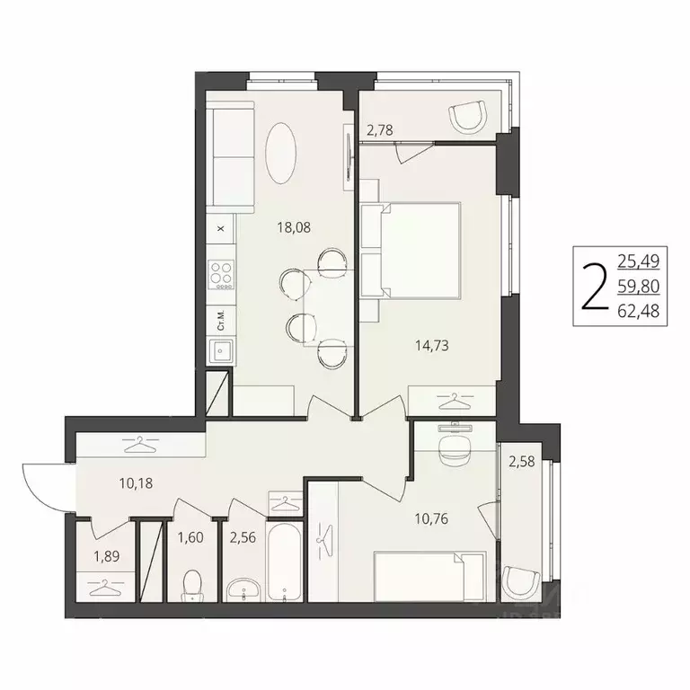 2-к кв. Волгоградская область, Волгоград ул. Степана Разина, 27 (62.48 ... - Фото 1