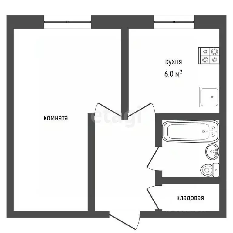 1-к кв. Татарстан, Набережные Челны 56-й комплекс, 23 (30.0 м) - Фото 1