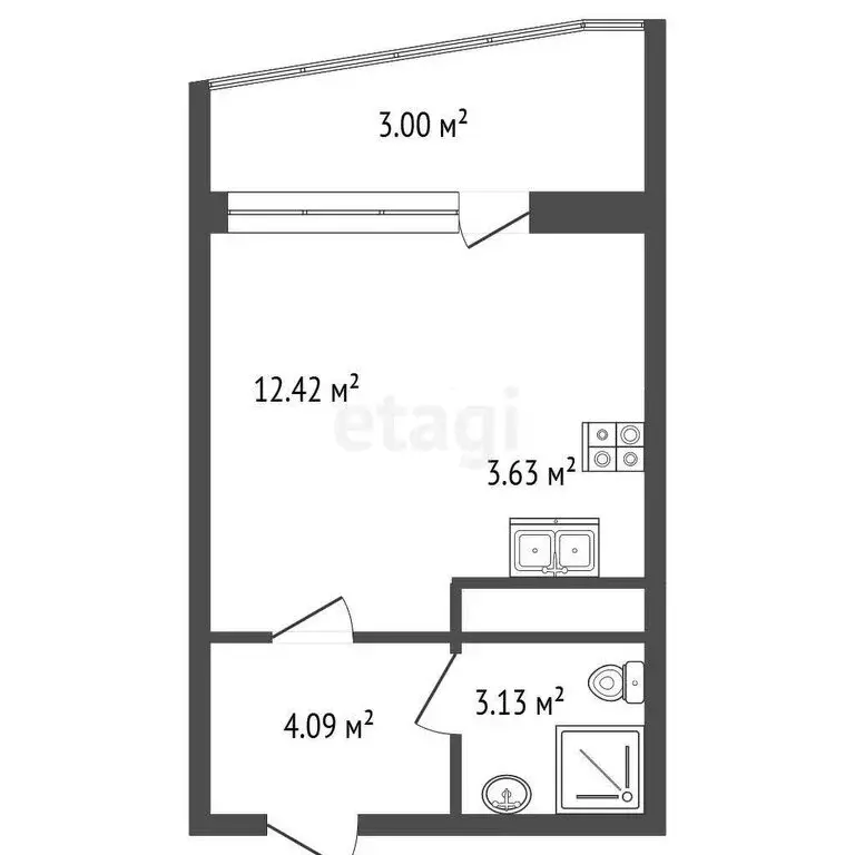 Квартира-студия: село Ольгинка, 3-й микрорайон, 21 (26.27 м) - Фото 0