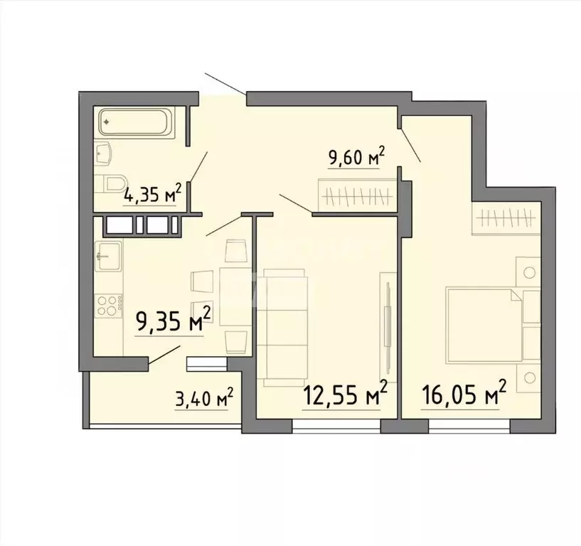 2-к кв. Липецкая область, Липецк Агрономическая ул. (55.3 м) - Фото 1