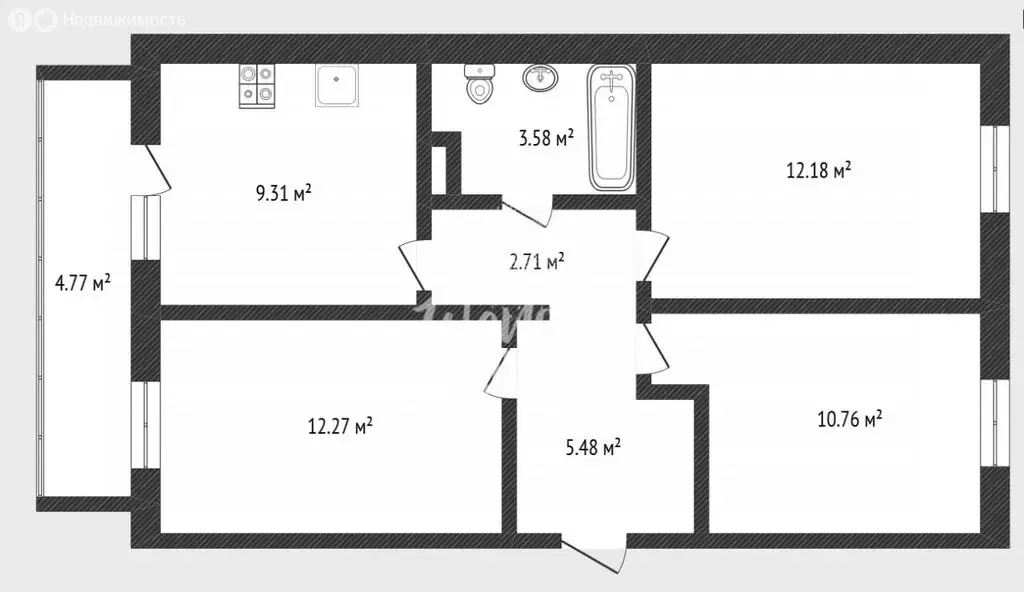 3-комнатная квартира: Тюмень, улица Новосёлов, 111 (55.9 м) - Фото 1