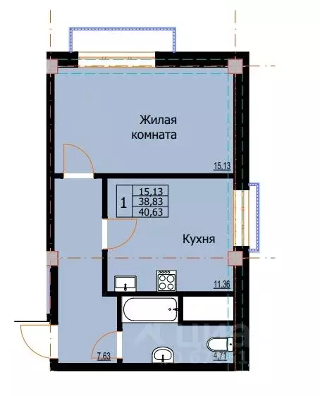 1-к кв. Ставропольский край, Ессентуки  (40.63 м) - Фото 1