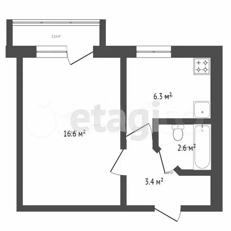 1-к. квартира, 39,9 м, 3/3 эт. - Фото 0