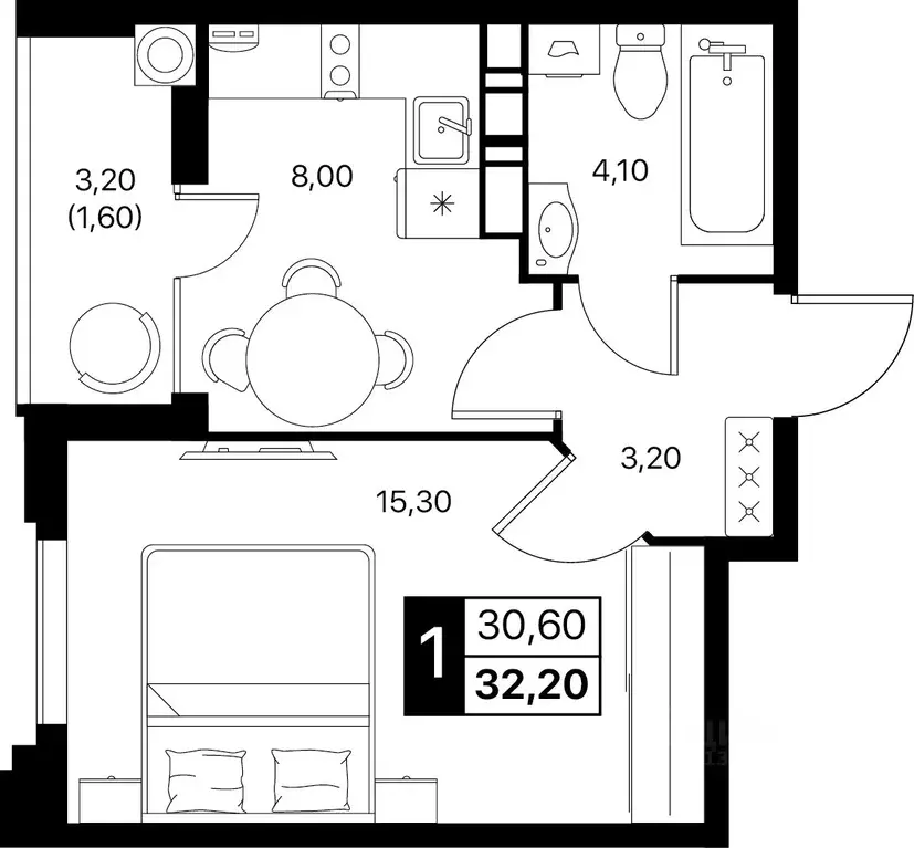 1-к кв. Ростовская область, Ростов-на-Дону Эстет жилой комплекс (32.2 ... - Фото 1