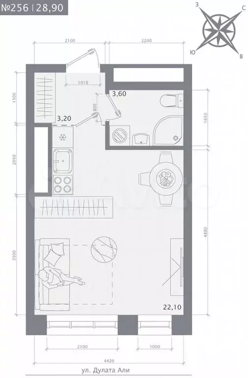Квартира-студия, 28,9 м, 8/23 эт. - Фото 0