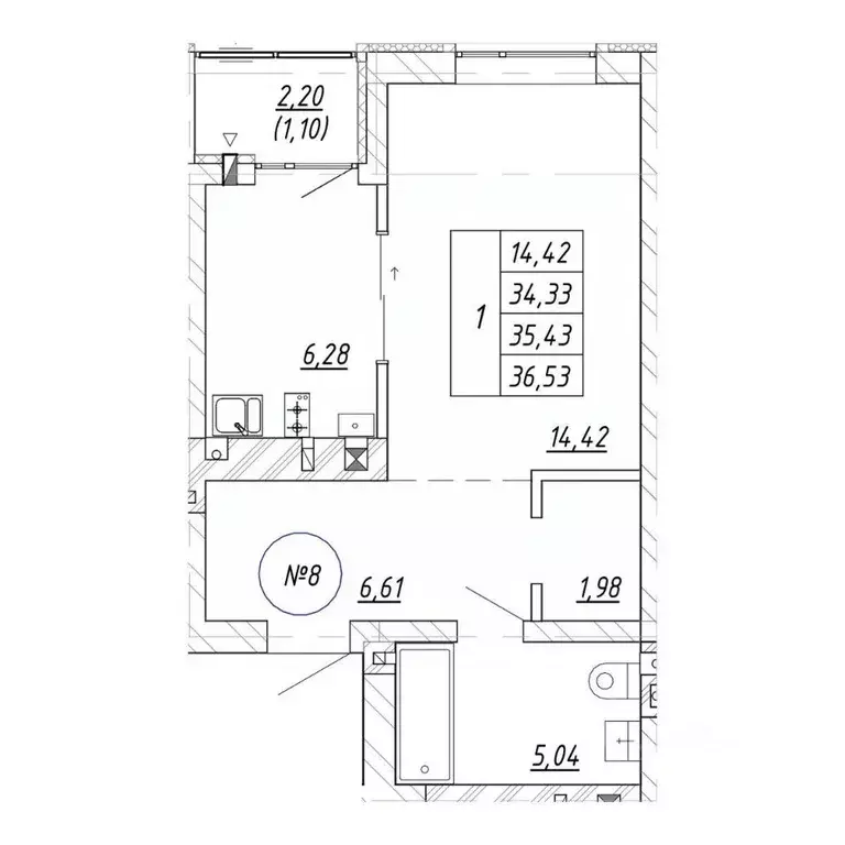 1-к кв. Калининградская область, Зеленоградск  (36.53 м) - Фото 1