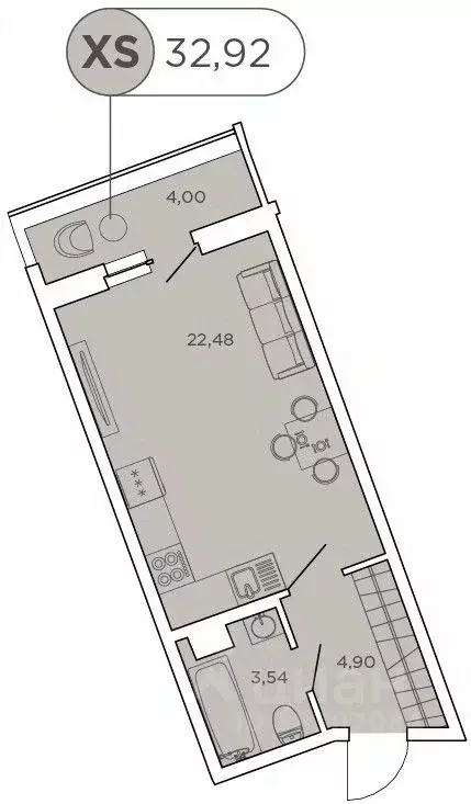 Студия Санкт-Петербург ул. Чирикова, 5 (33.4 м) - Фото 0