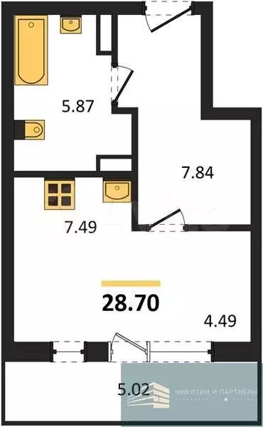 Квартира-студия, 28,7 м, 8/16 эт. - Фото 0