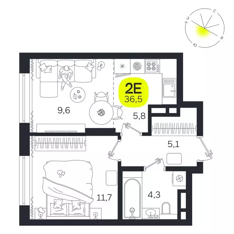 2-комнатная квартира: Екатеринбург, улица Титова, 19Б (36.5 м) - Фото 0