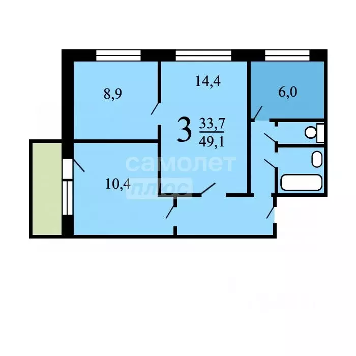 3-к кв. Москва Новоясеневский просп., 14К2 (50.0 м) - Фото 2