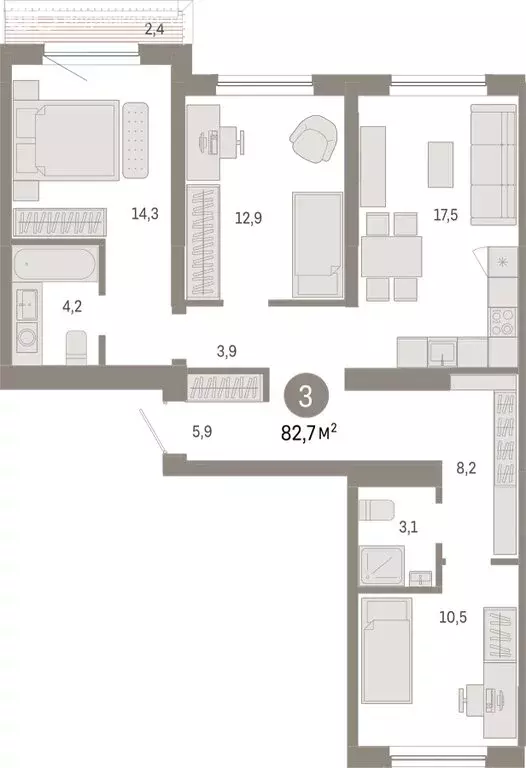 3-комнатная квартира: Новосибирск, Большевистская улица, с49 (82.69 м) - Фото 0