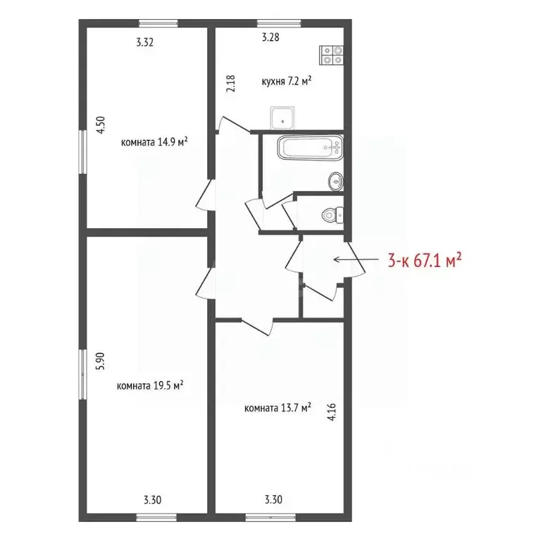 3-к кв. Свердловская область, Полевской ул. Челюскинцев, 10А (67.1 м) - Фото 2