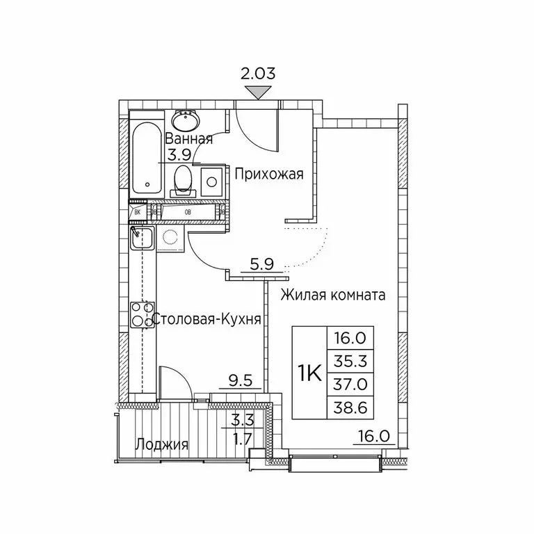 1-комнатная квартира: Владивосток, улица Расула Гамзатова, 7к3 (38.6 ... - Фото 0