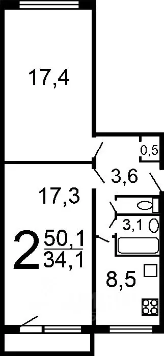 2-к кв. Мурманская область, Мурманск Морская ул., 1 (50.3 м) - Фото 1