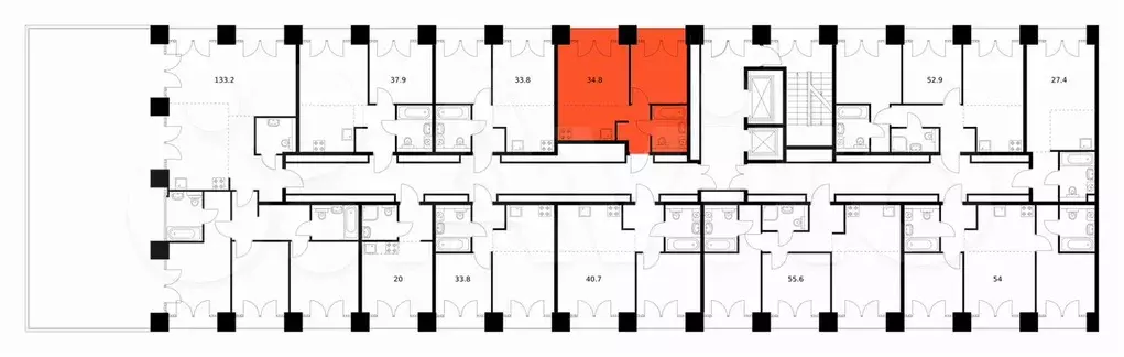 1-к. квартира, 34,3 м, 8/9 эт. - Фото 1