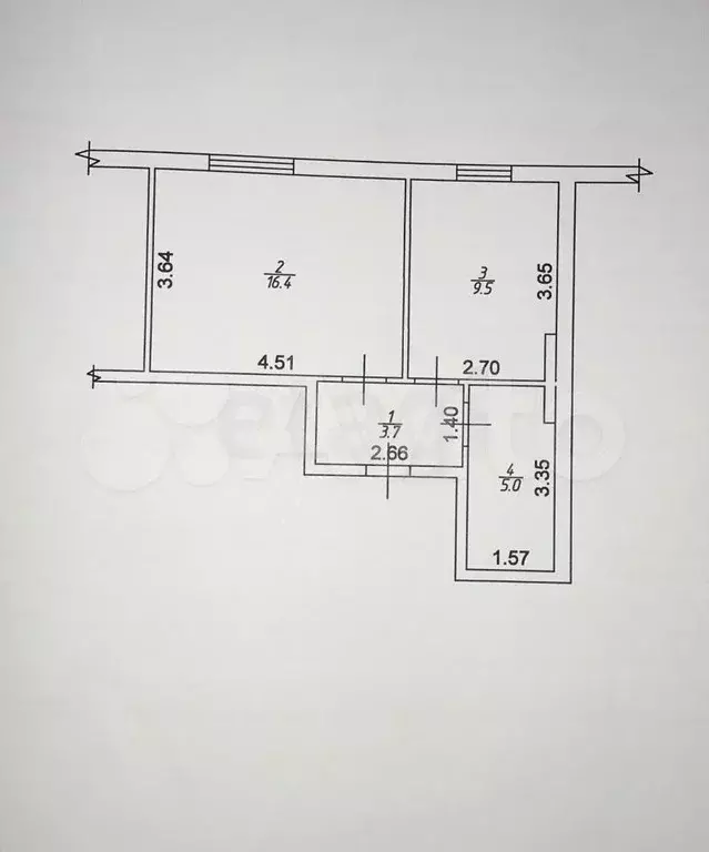 1-к. квартира, 34,6 м, 1/3 эт. - Фото 0