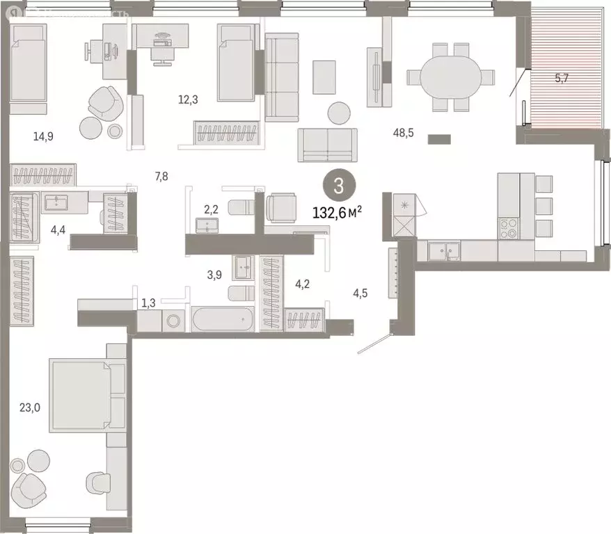 3-комнатная квартира: Омск, Кировский округ (132.59 м) - Фото 1