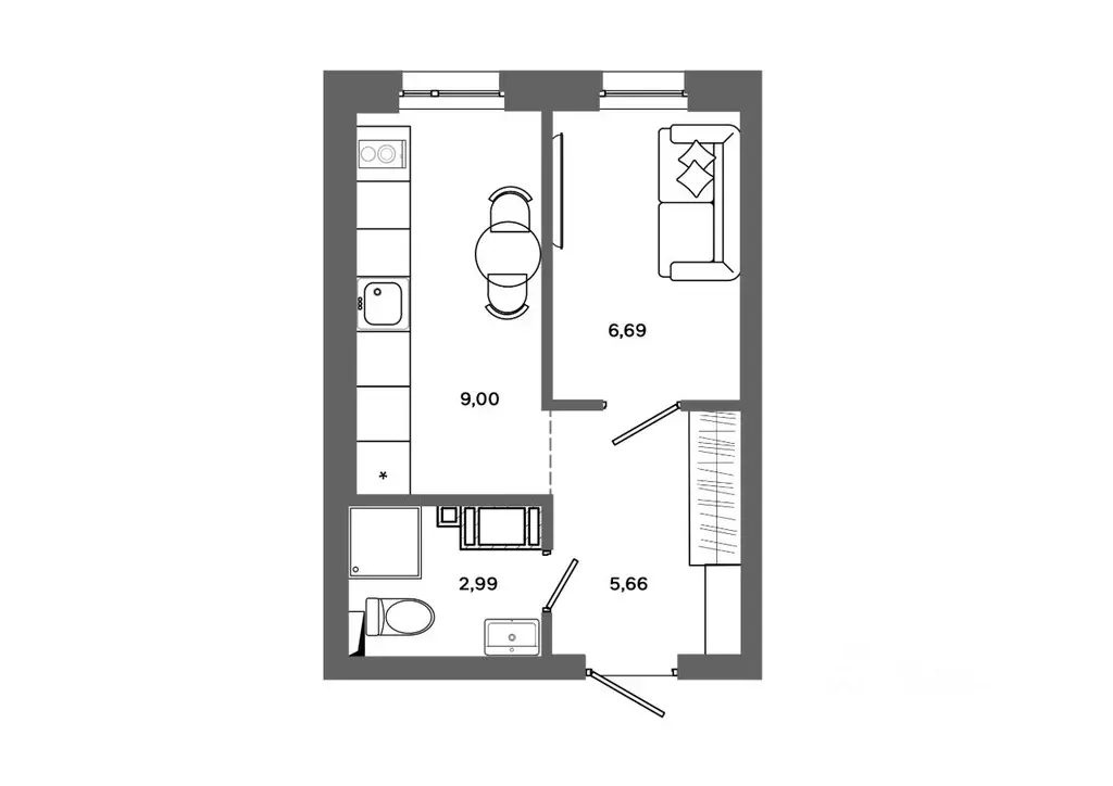 1-к кв. Ханты-Мансийский АО, Сургут 30А мкр,  (24.34 м) - Фото 0