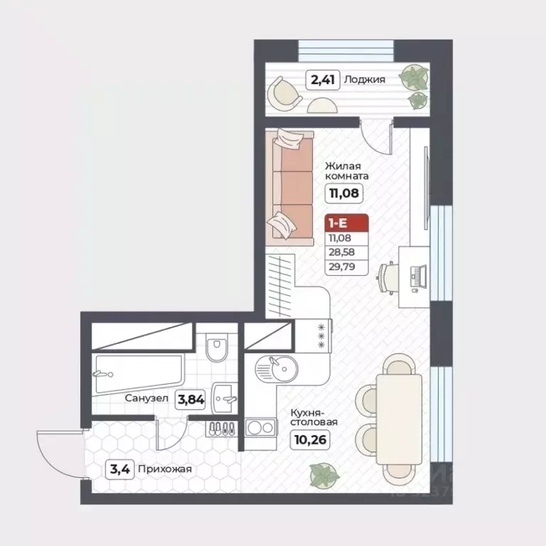 1-к кв. Хабаровский край, Хабаровск Тихоокеанская ул., 131 (29.79 м) - Фото 2