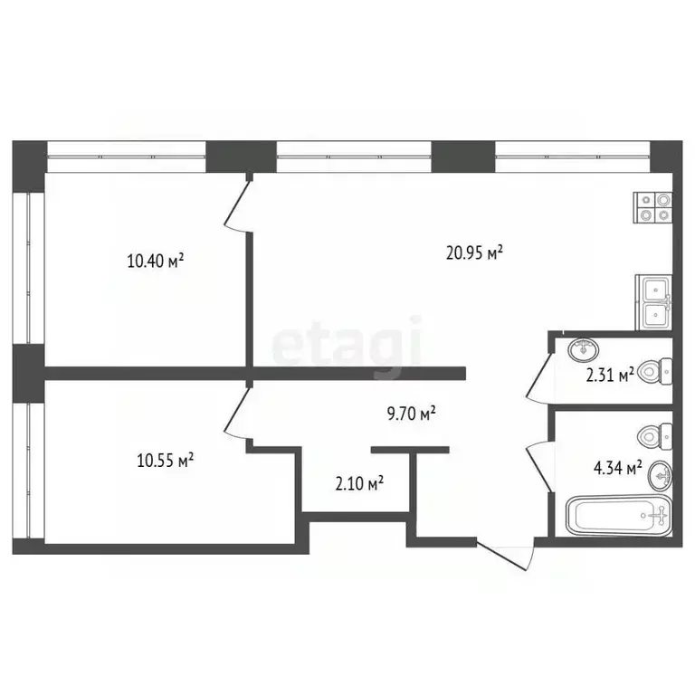 3-к кв. Тюменская область, Тюмень ул. Тимофея Чаркова, 93 (61.5 м) - Фото 1
